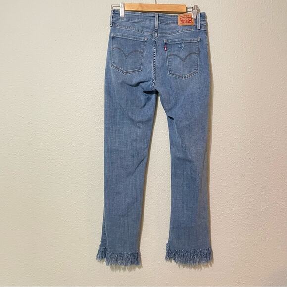 Levi’s 714 Straight Leg Distressed Step Fringe Hem Jeans Womens 29 Raw Zip Fly - Picture 8 of 12